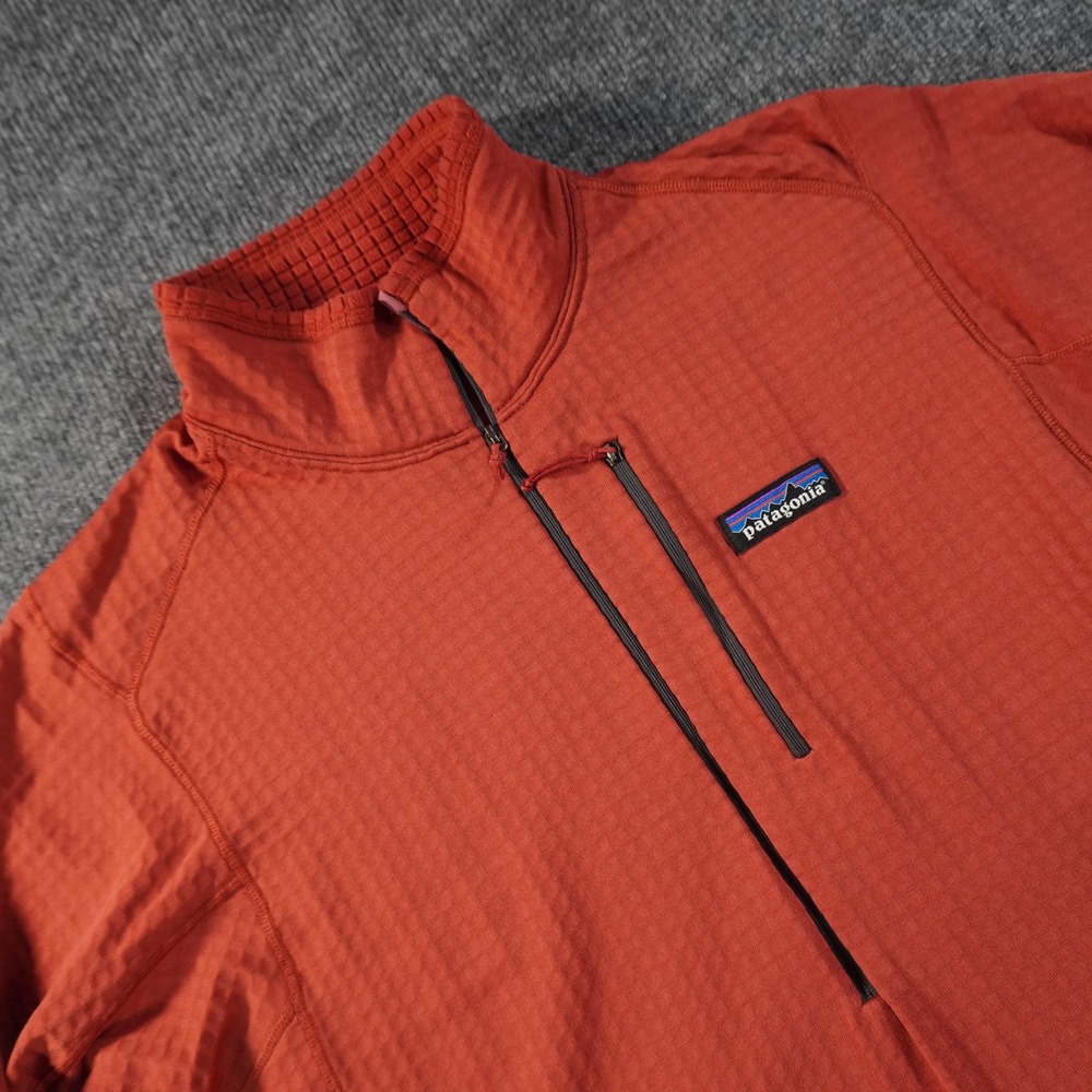Patagonia R1 Regulator Fleece Pullover Mens Large Orange Grid Half Zip Pullover
